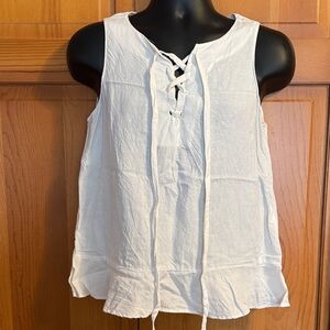 Ann Taylor White Lace-Up Blouse